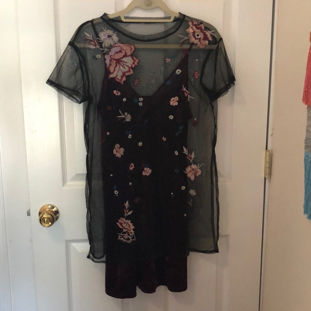 Crushed Velvet Lingerie Dress & Floral Mesh Cover